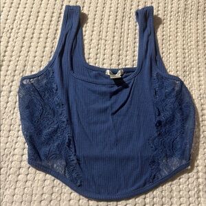 Bozzolo Blue Ribbed Sleeveless Tank Top